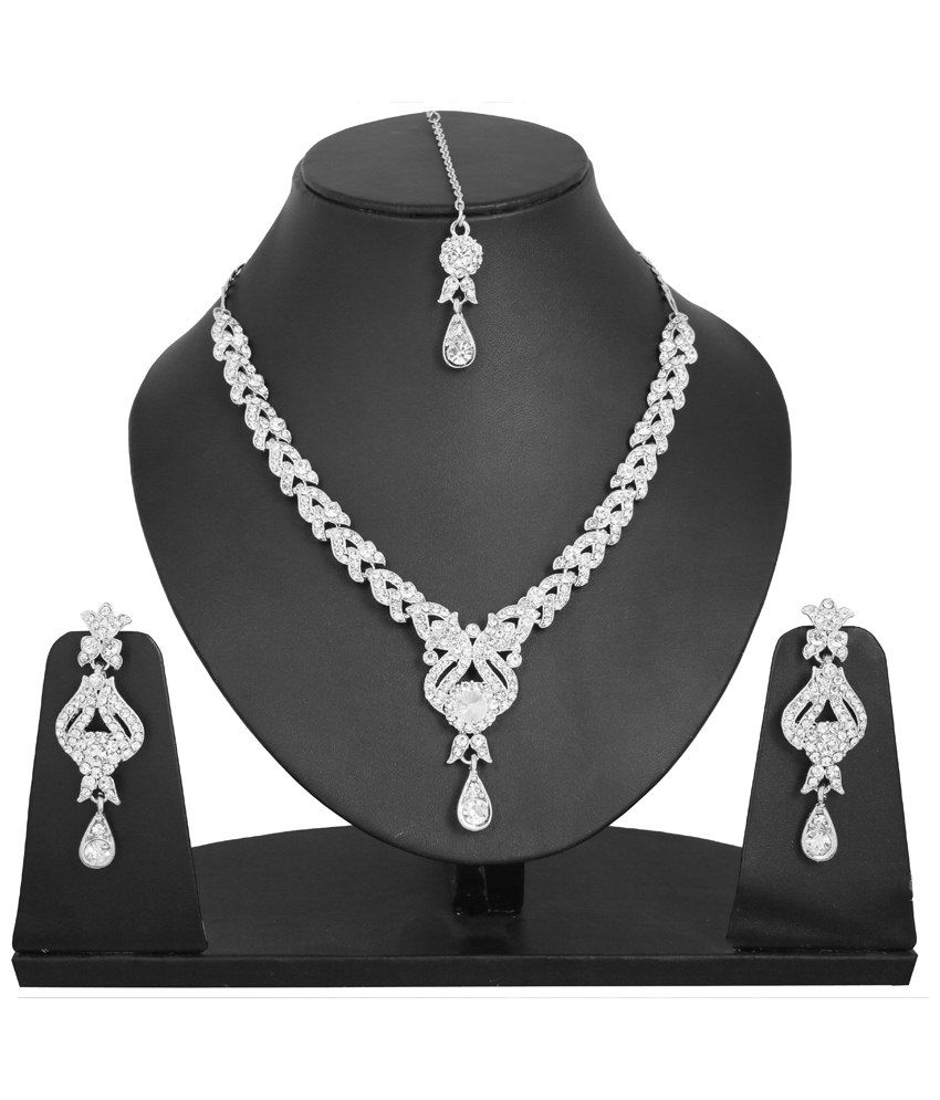 Touchstone Alluring Rhodium Plated Necklace Set with Maang Tika: Buy ...