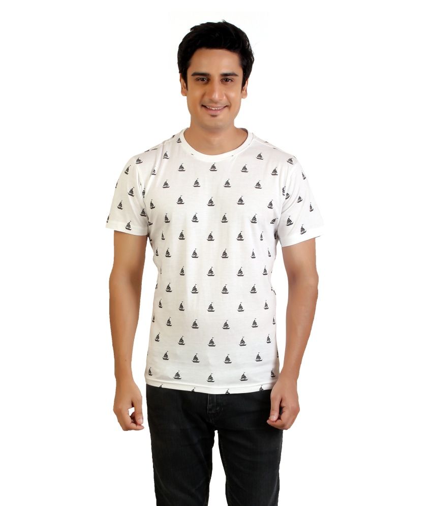 Afylish White Round Neck Men'S T-Shirt 