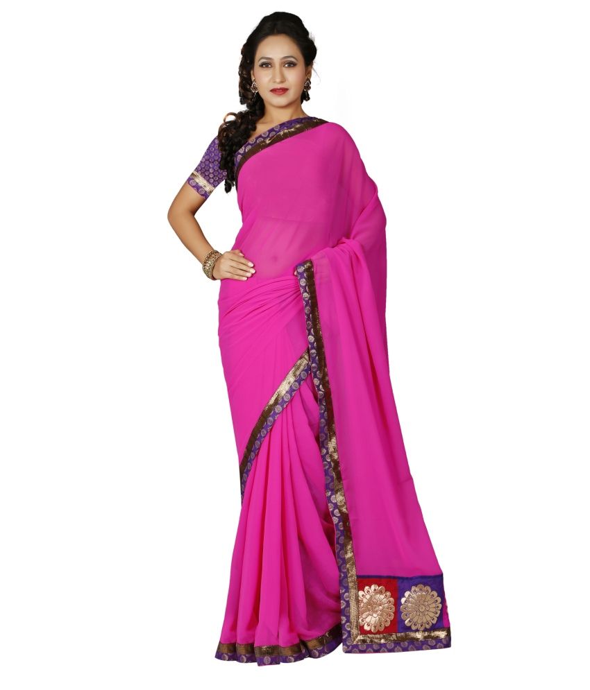 De Marca Pink Faux Chiffon Saree Buy De Marca Pink Faux Chiffon Saree Online At Low Price