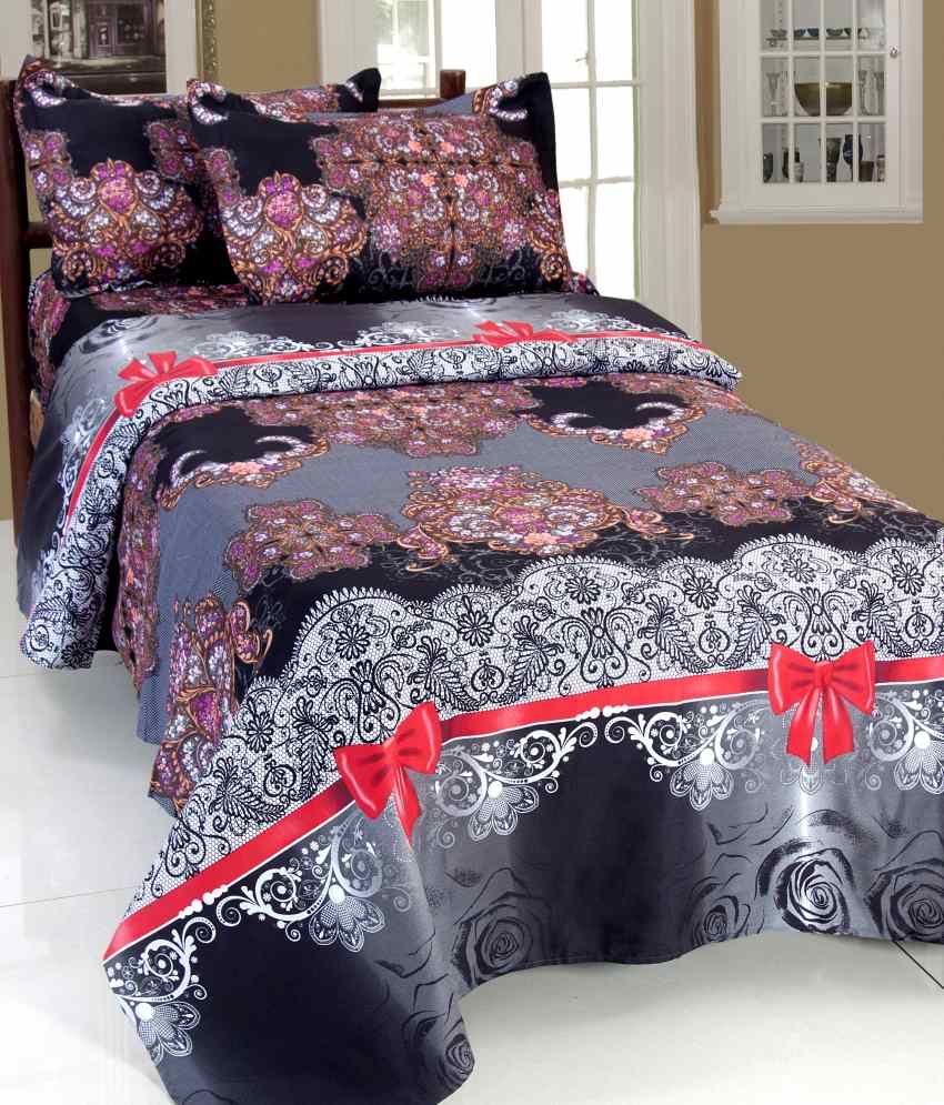 Rose Petal Gray Geometrical Polyester Bed Sheet With Pillow Cover Buy Rose Petal Gray