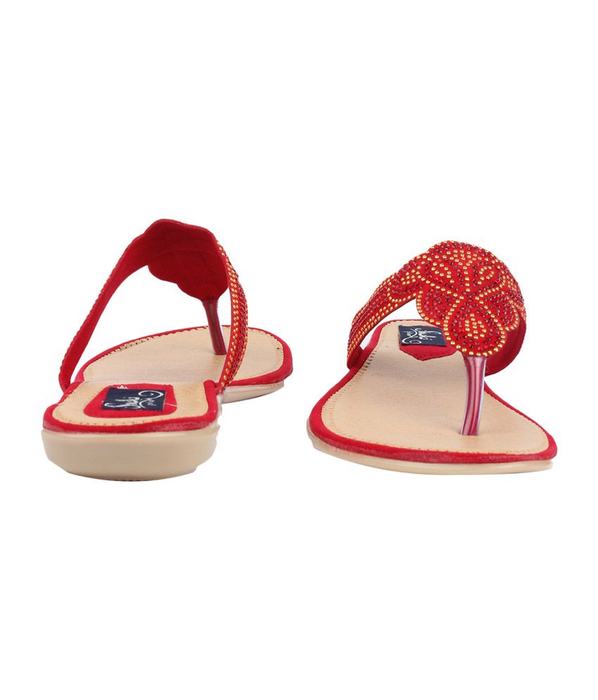 red womens flat sandals