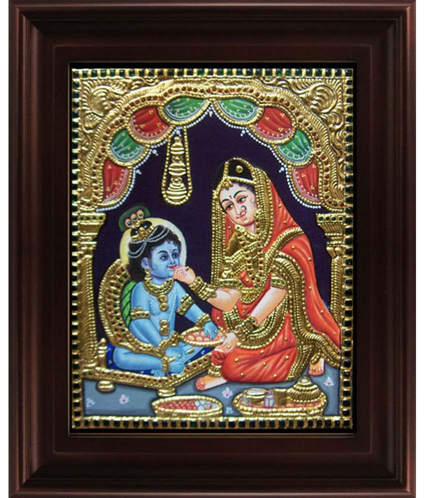 MyAngadi Matte Wooden Yasotha Feeding Krishna Tanjore Painting With ...