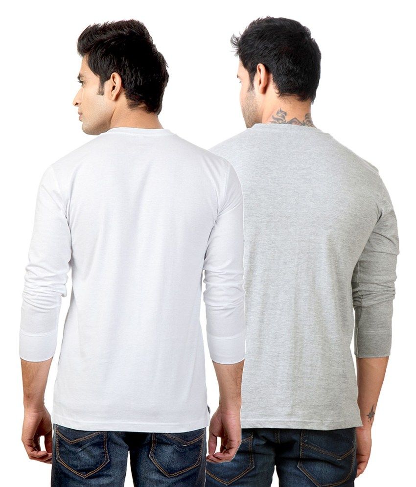 Entigue White & Light Grey Henley Tshirt Combo (Pack of 2) Buy