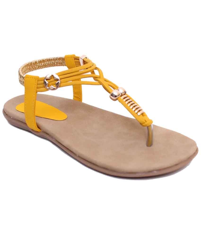 Klaur Melbourne Yellow & Brown Flat Sandals for Women Price in India