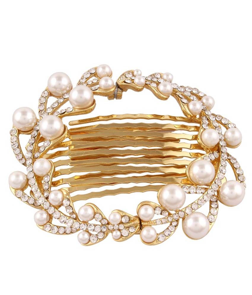 AccessHer Gold American Diamond Hair Comb Pin Buy Online at Low Price