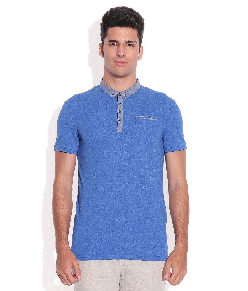 blue polo neck t shirt