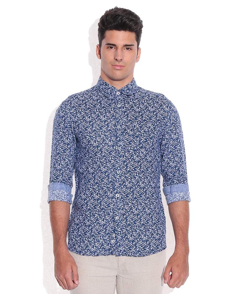 Celio Blue Slim Fit Linen Shirt - Buy Celio Blue Slim Fit Linen Shirt ...