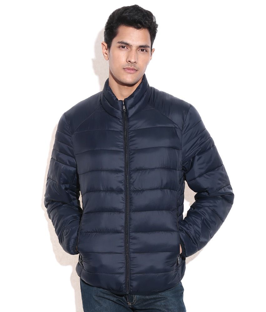 navy blue polyester casual jacket