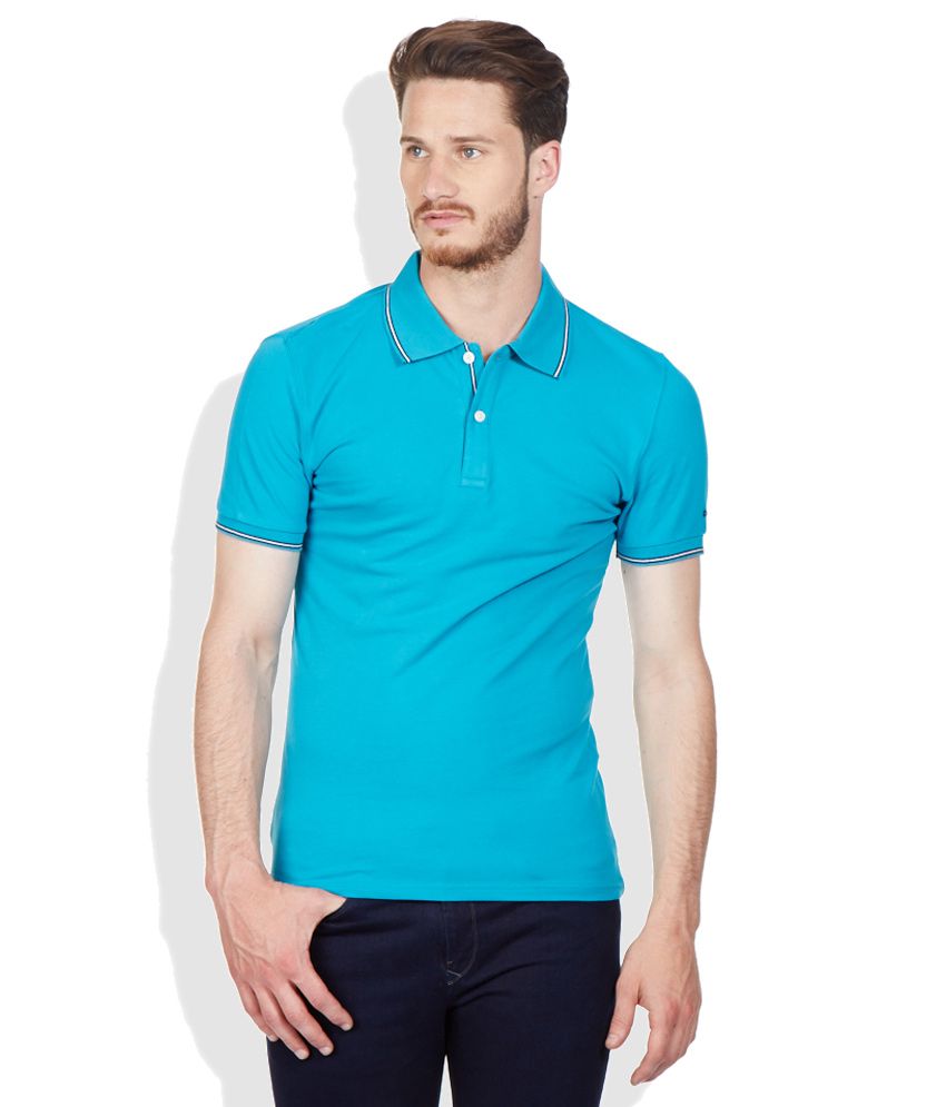 Celio Turquoise Polo Neck T Shirt - Buy Celio Turquoise Polo Neck T Shirt Online at Low Price 