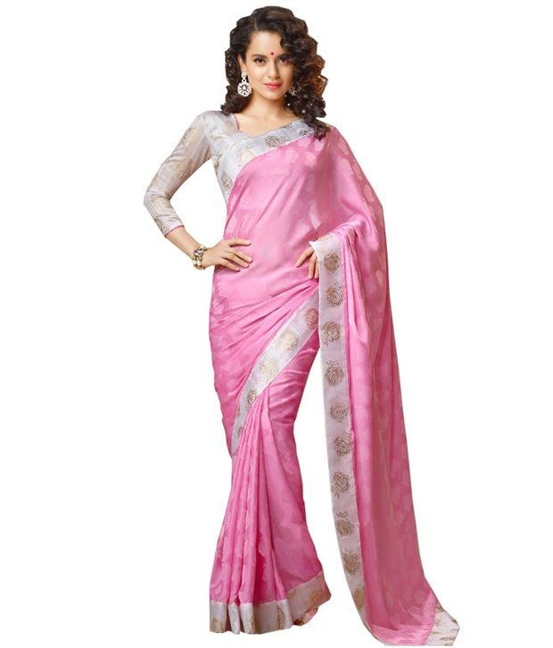 Ns World White and Pink Silk Saree - Buy Ns World White and Pink Silk ...