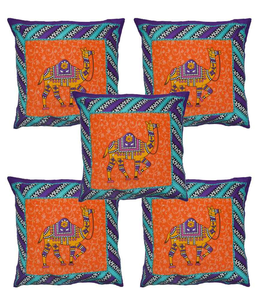     			eCraftIndia Orange And Blue Cotton Cushion Covers (Set Of 5)