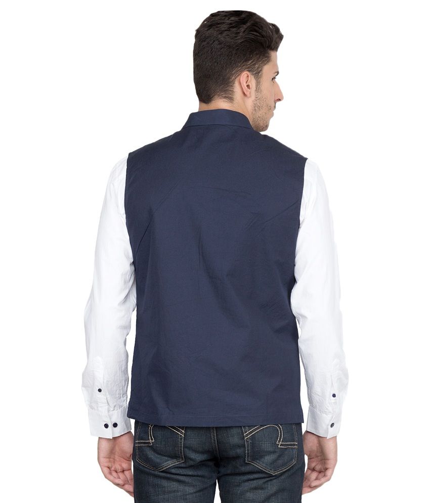 Suchos Blue Cotton Blend Half Sleeve Nehru Jacket Buy Suchos Blue