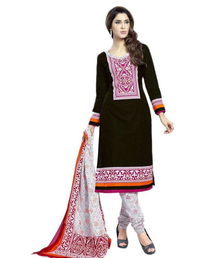 Deeptex Black Cotton Unstitched Dress Material - Buy Deeptex Black Cotton Unstitched Dress 