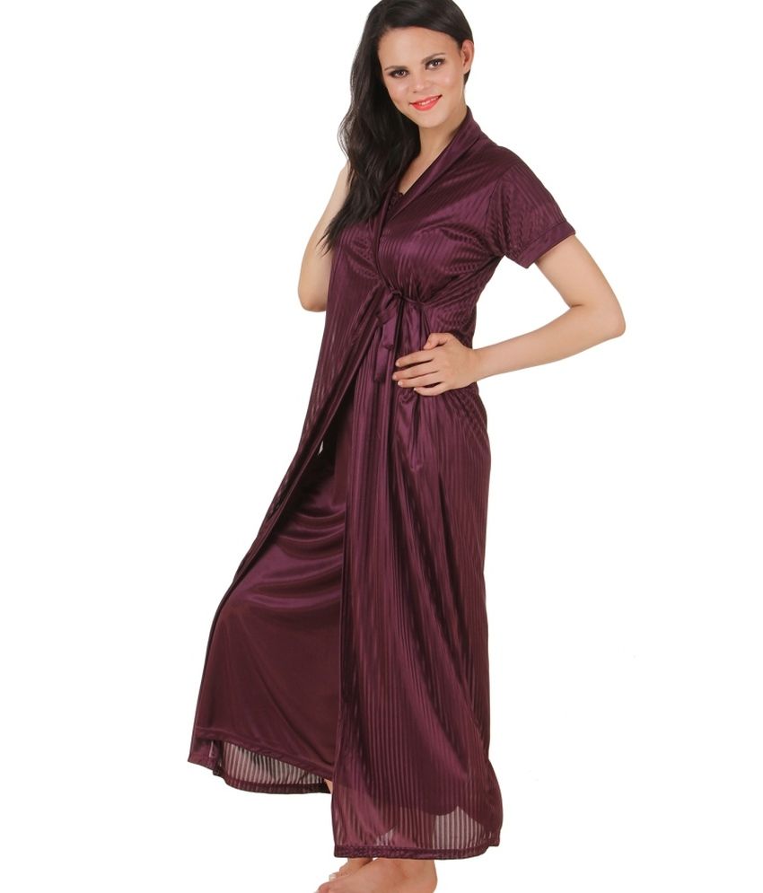 Buy Fasense Brown Satin Nighty & Night Gowns Pack of 2 Online at Best