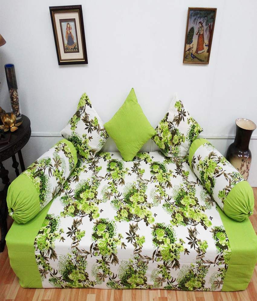 Heritagefabs Royal Touch Green Diwan Set (Single Bed Sheet with 3