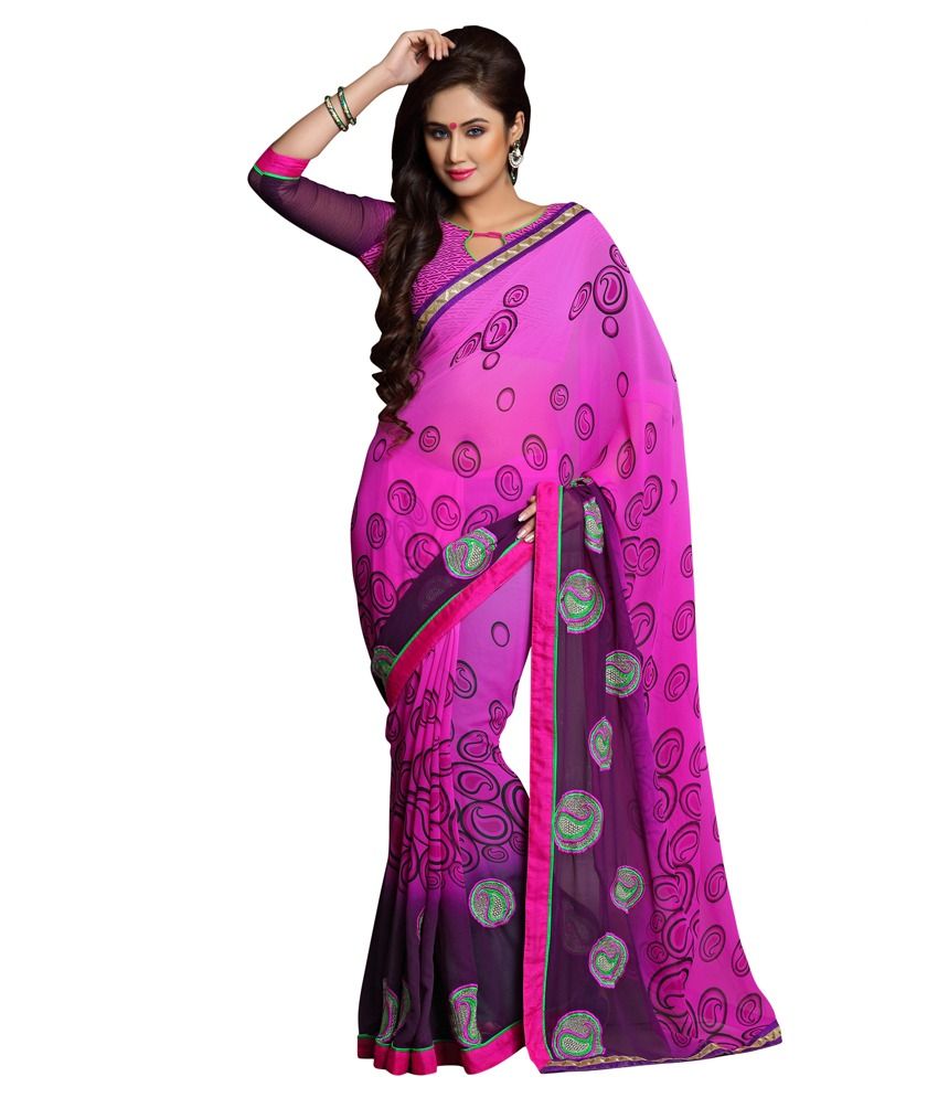 Reshmi Sarees Pink Faux Georgette Saree - Buy Reshmi Sarees Pink Faux 