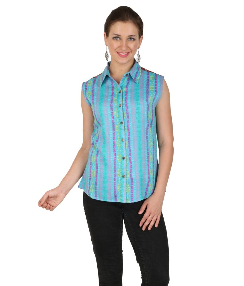 Buy stylelite light blue printed rayon sleeveless shirt online at best