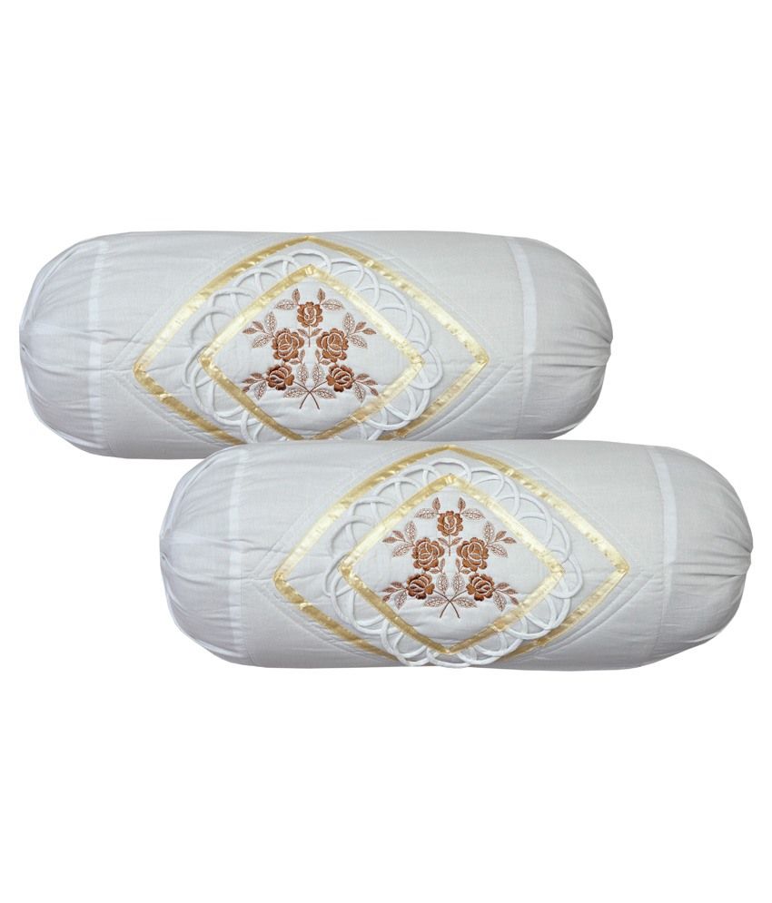 RJ Collection White Cotton Bolster Cover Set Of 2 Buy Online at Best