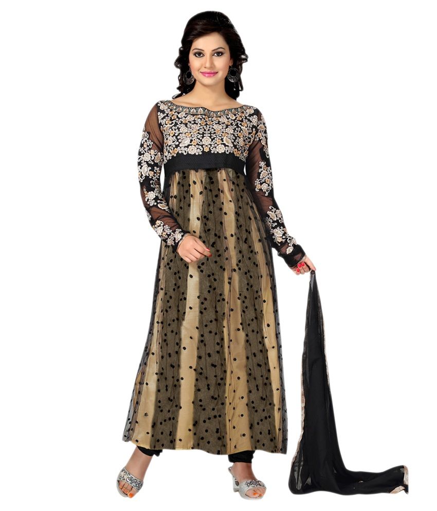 Lookslady Black Net Unstitched Dress Material - Buy Lookslady Black Net Unstitched Dress 