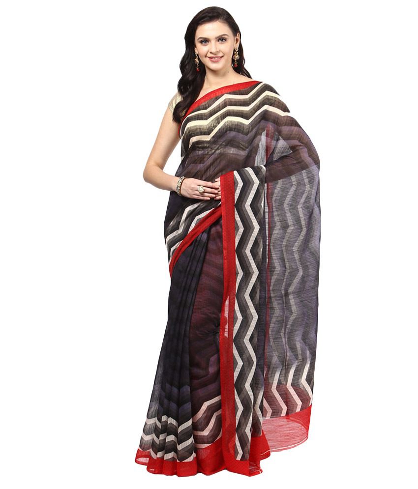     			Vivid India Grey Cotton Silk Saree