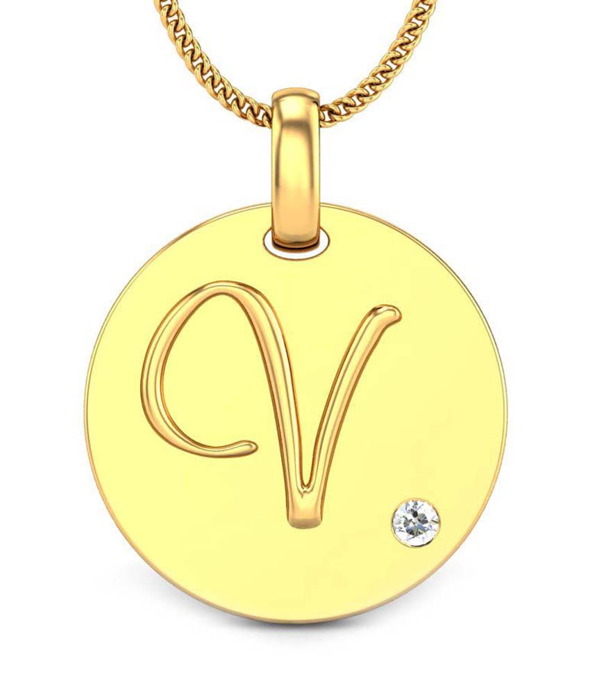 Candere Initials V Aesthetic Embossed Yellow Gold 18K ...