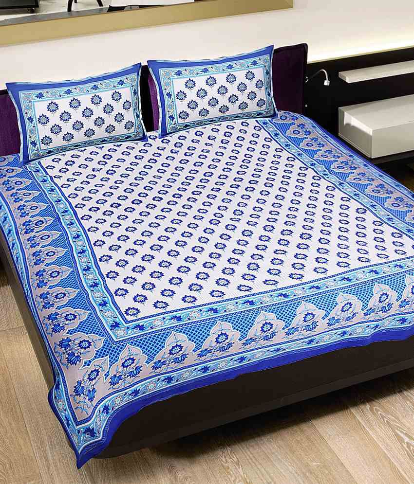 Chokor Blue And White Cotton Embroidery Bed Sheet - Buy Chokor Blue And ...
