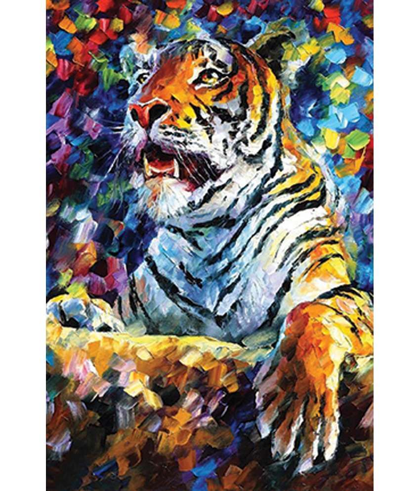 Retcomm Art Painting Abstract Tiger In Multi Color With