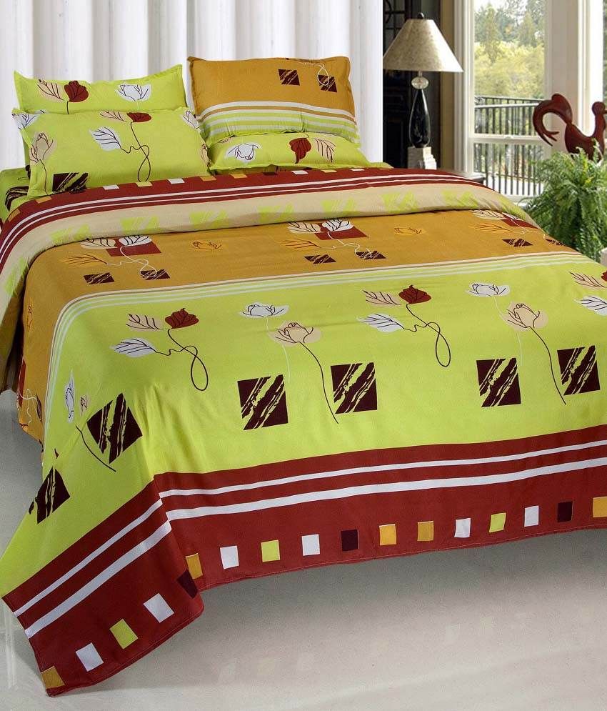 Vertex Multicolor Polyester Floral Double Bedsheet With 2 Pillow Covers