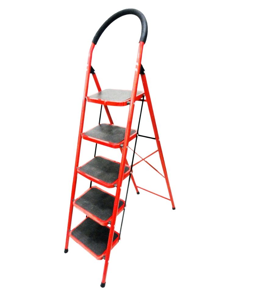 Xensa Red 5 Ft 7 In Big 5 Step Iron Ladder Buy Xensa Red 5 Ft 7 In Big