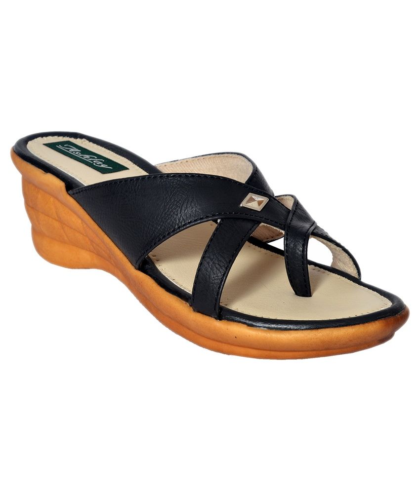 Ashley Black Low Heeled Wedges Slip Ons Price in India- Buy Ashley Black Low Heeled Wedges Slip 