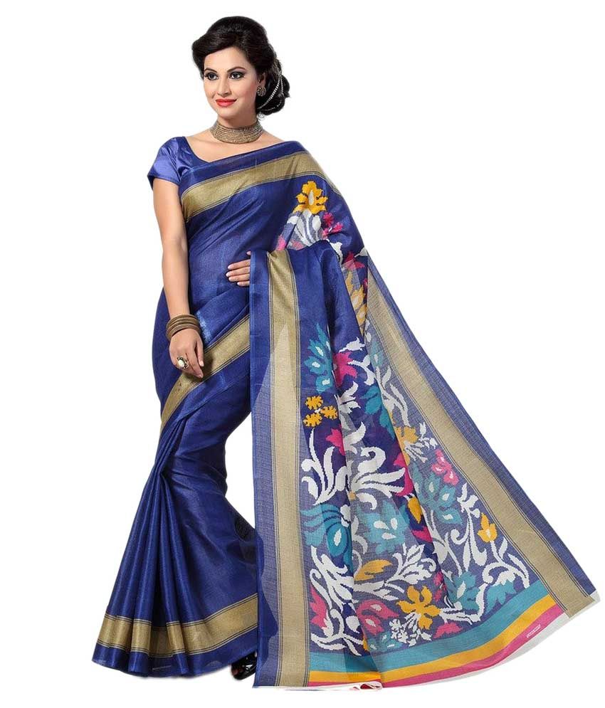 Janasya Blue and Beige Bhagalpuri Silk Saree - Buy Janasya Blue and ...