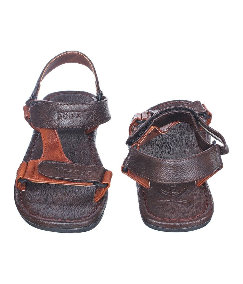 Kraasa Tan Patent Leather Velcro Sandals Price in India- Buy Kraasa Tan Patent Leather Velcro 