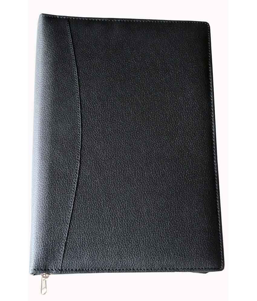     			Renown Black Leather File Folder / Documents File In Ring System