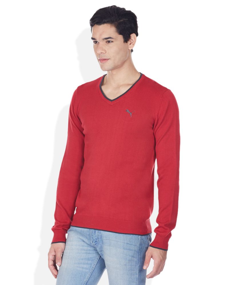 Puma Red V-Neck Sweater - Buy Puma Red V-Neck Sweater Online at Best ...