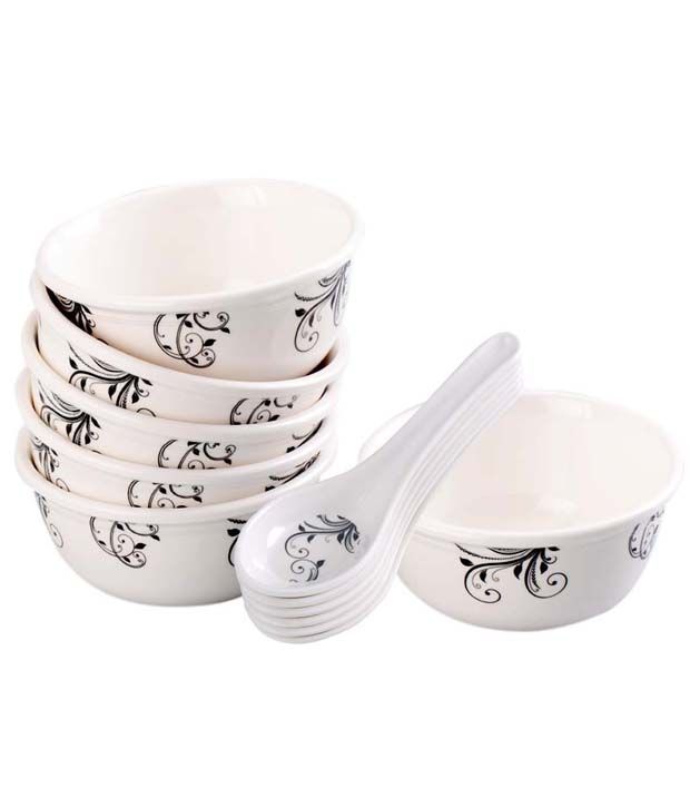 Servewell Melamine Soup Bowl With Spoon Set Set Of 12 Buy Online at