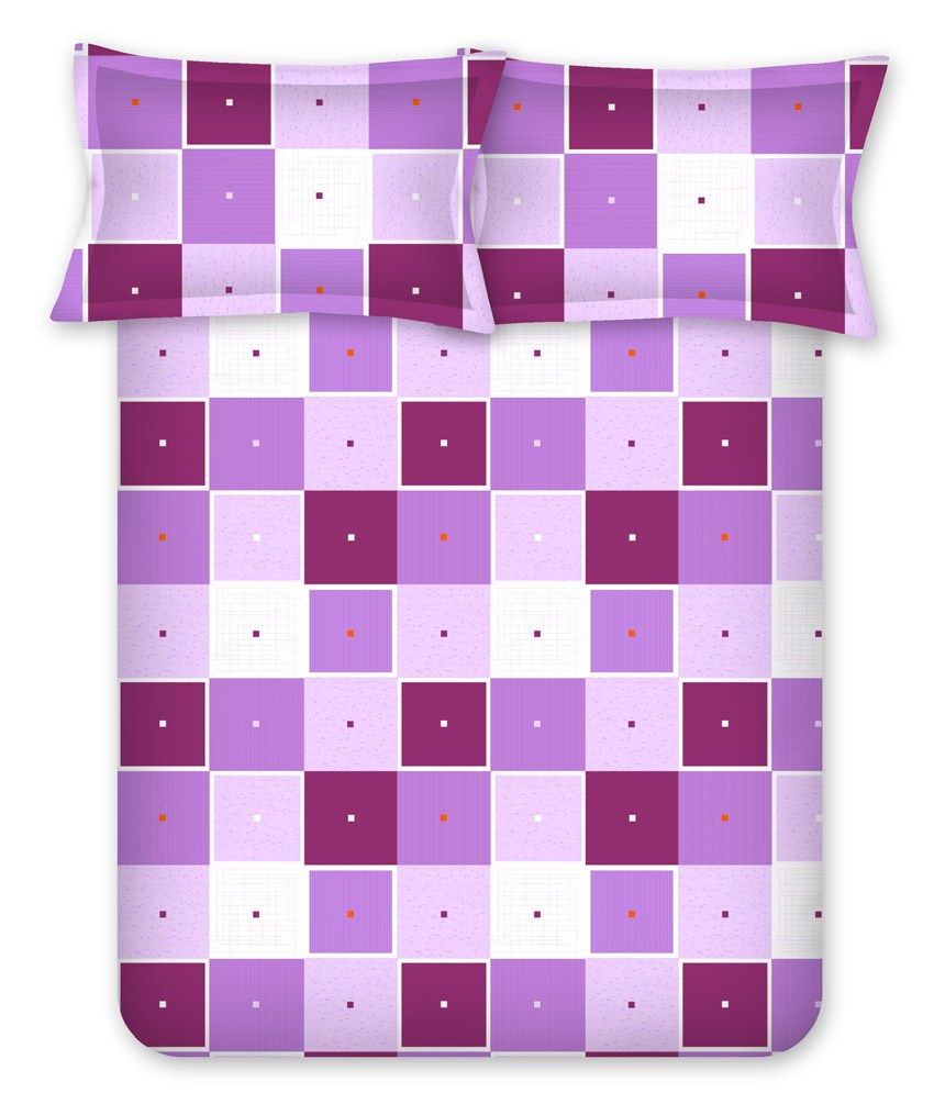 Bombay Dyeing Element Purple Geometrical Double Bedsheet with 2 Pillow
