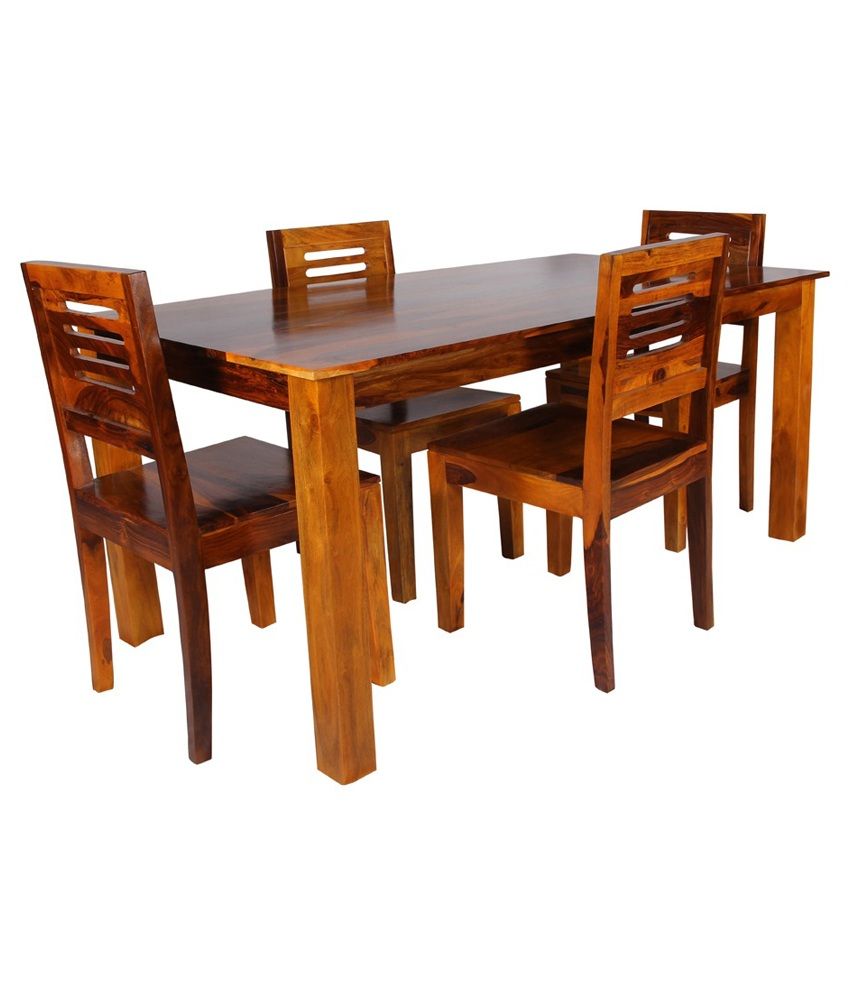 Sheesham Wood 4 Seater Dining Set In Teak Finish Sheesham Wood 4 Seater Dining Set In Teak Finish