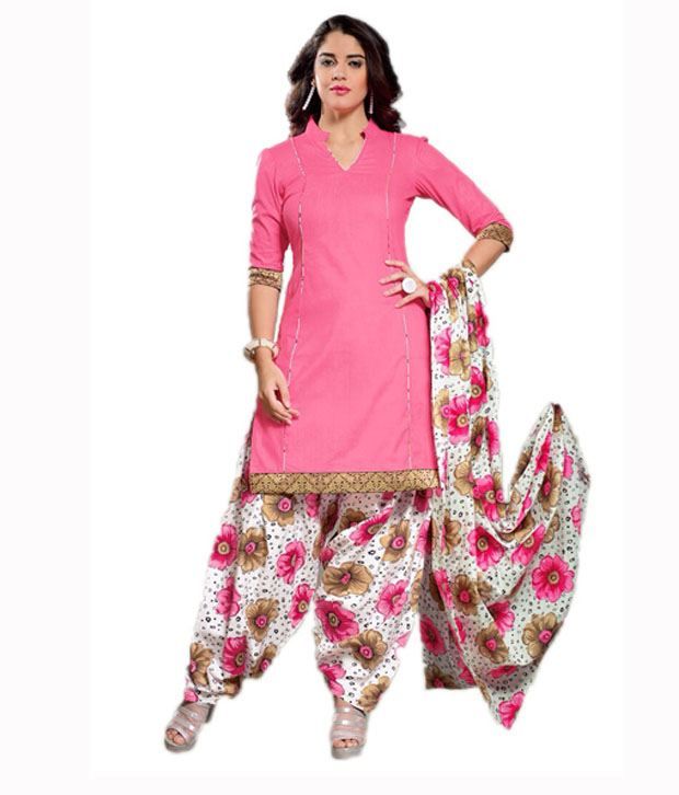 Deeptex Pink Cotton Unstitched Dress Material - Buy Deeptex Pink Cotton Unstitched Dress 