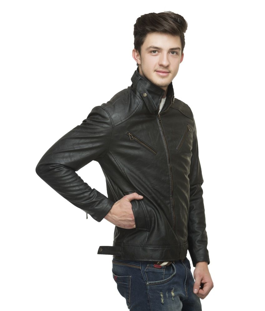 Lambency Black Pu Leather Casual Biker Jacket For Men Lambency Black Pu Leather Casual Biker Jacket For Men