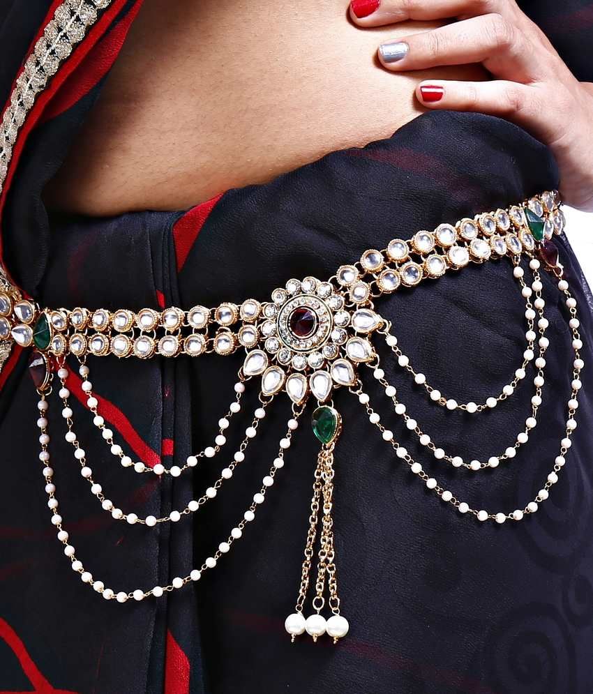 Lucky Jewellery Kamarband Desinger Stone Gold Polish Waist Belt, girdle