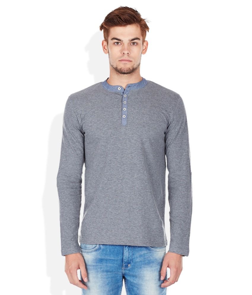 Celio Grey Solid Henley T Shirt - Buy Celio Grey Solid Henley T Shirt ...