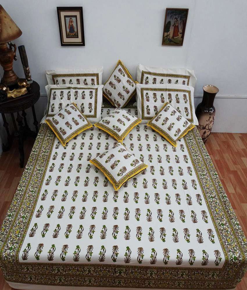 Heritagefabs Anokhi Cotton Double Bed Sheet with 2 Pillow Covers Buy