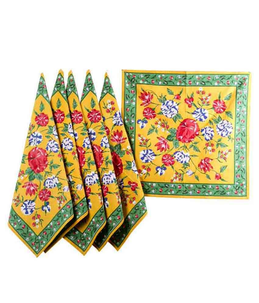 Ocean Collections Napkin Flower Print Multicolor Cotton 6 Pcs Set