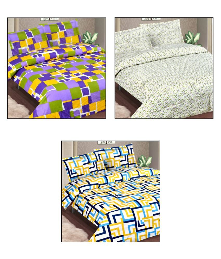 Casa Basics Ezy Collection Multicolour Cotton Combo of 3 Double Bed