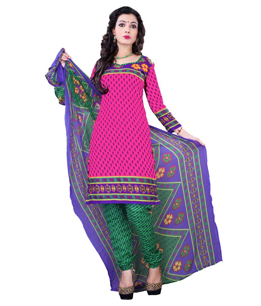 Surat Tex Pink Cotton Unstitched Dress Material Buy Surat Tex Pink