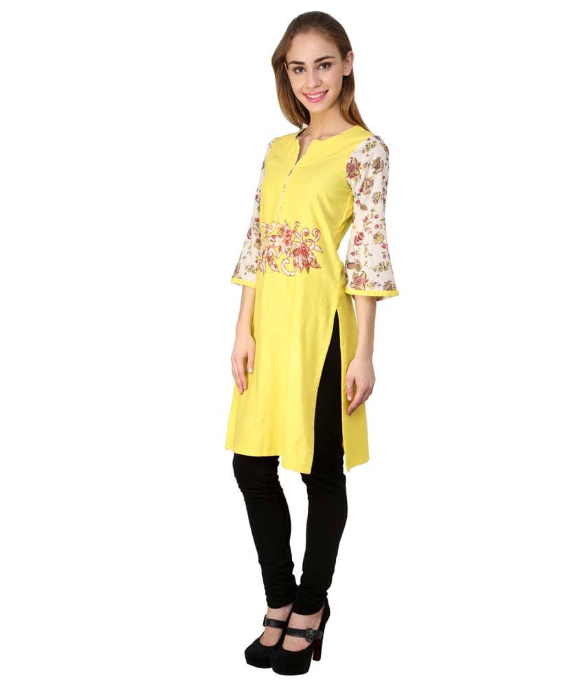 Yahvi Designs Yellow Cotton Kurti - Buy Yahvi Designs Yellow Cotton ...