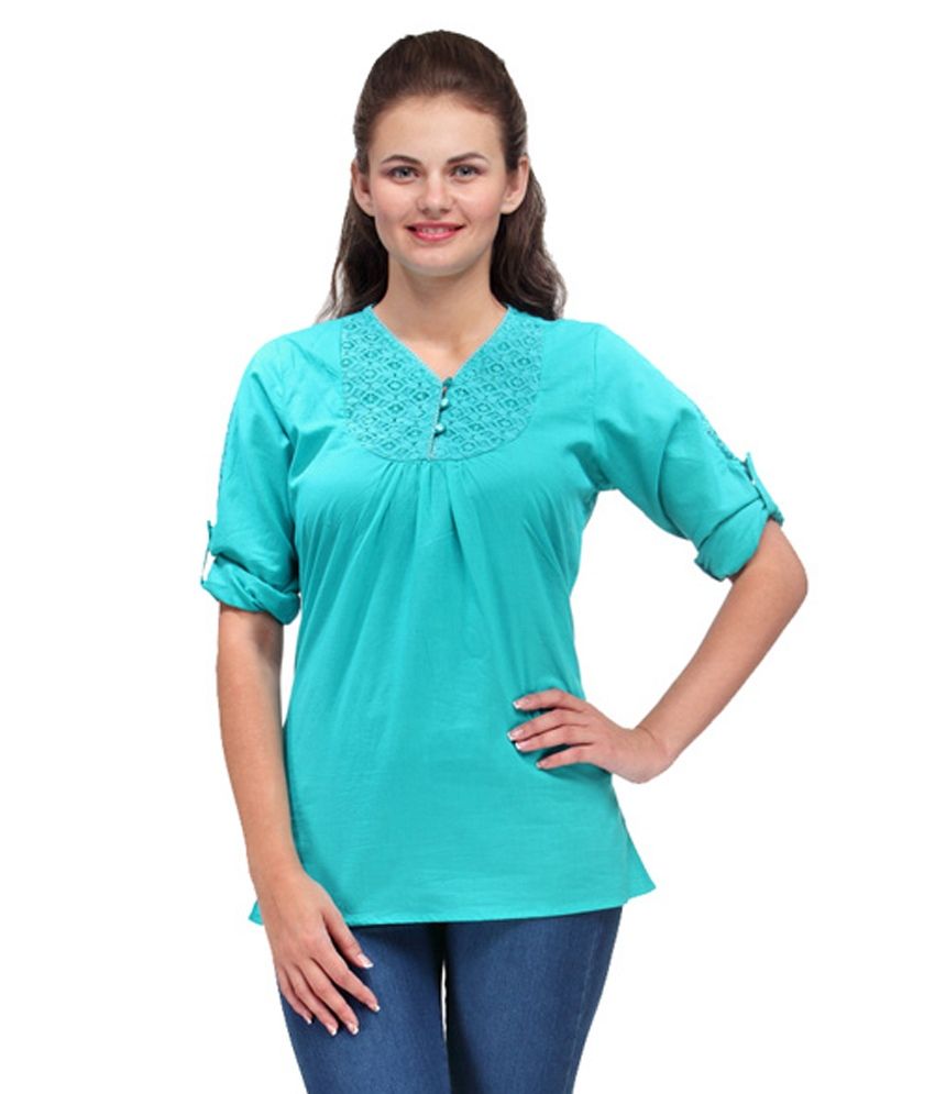 India Inc Turquoise Cotton Tops Buy India Inc Turquoise Cotton Tops