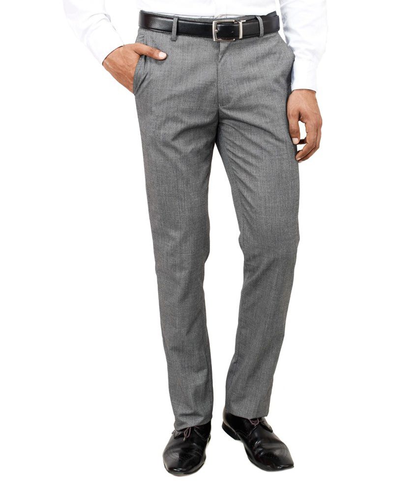 Rozar Design Gray Regular Fit Formals Flat Trouser - Buy Rozar Design ...