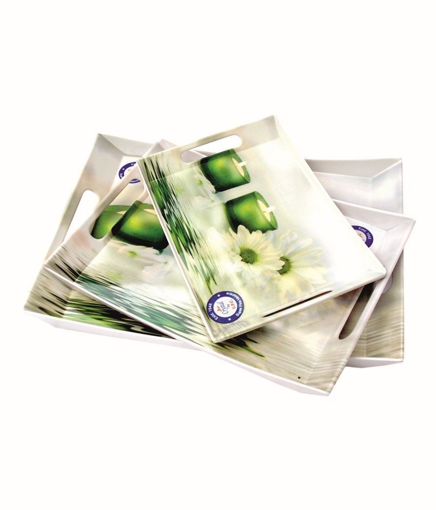 UPC Green and White Melamine Tray Set (Pack of 3) Buy Online at Best