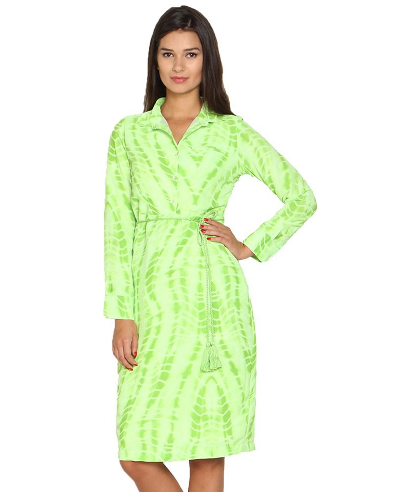 Folklore Green Full Sleeve Shirt Dress With Dori Belt for Women - Buy ...
